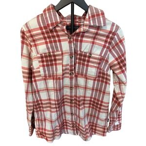 LINCOLNSPORT Flannel Shirt Women Red/Pink Plaid Long Sleeve Button Up Casual Top